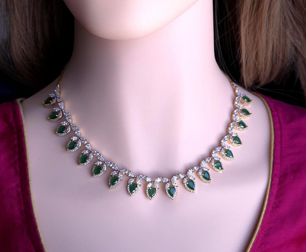 Emerald Green CZ Bridal Necklace Set – Gold Plated Wedding Jewelry Choker