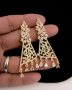 Gold Plated CZ Floral Filigree Necklace Set, Indian Bridal Statement Jewelry Earrings