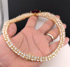 Red Stone CZ Bridal Choker Necklace Set | Gold Plated Wedding Jewelry with Earrings