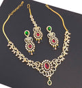 Indian Bridal Gold Necklace Set with Earrings, Maang Tikka, Red Green Kundan Style Jewelry
