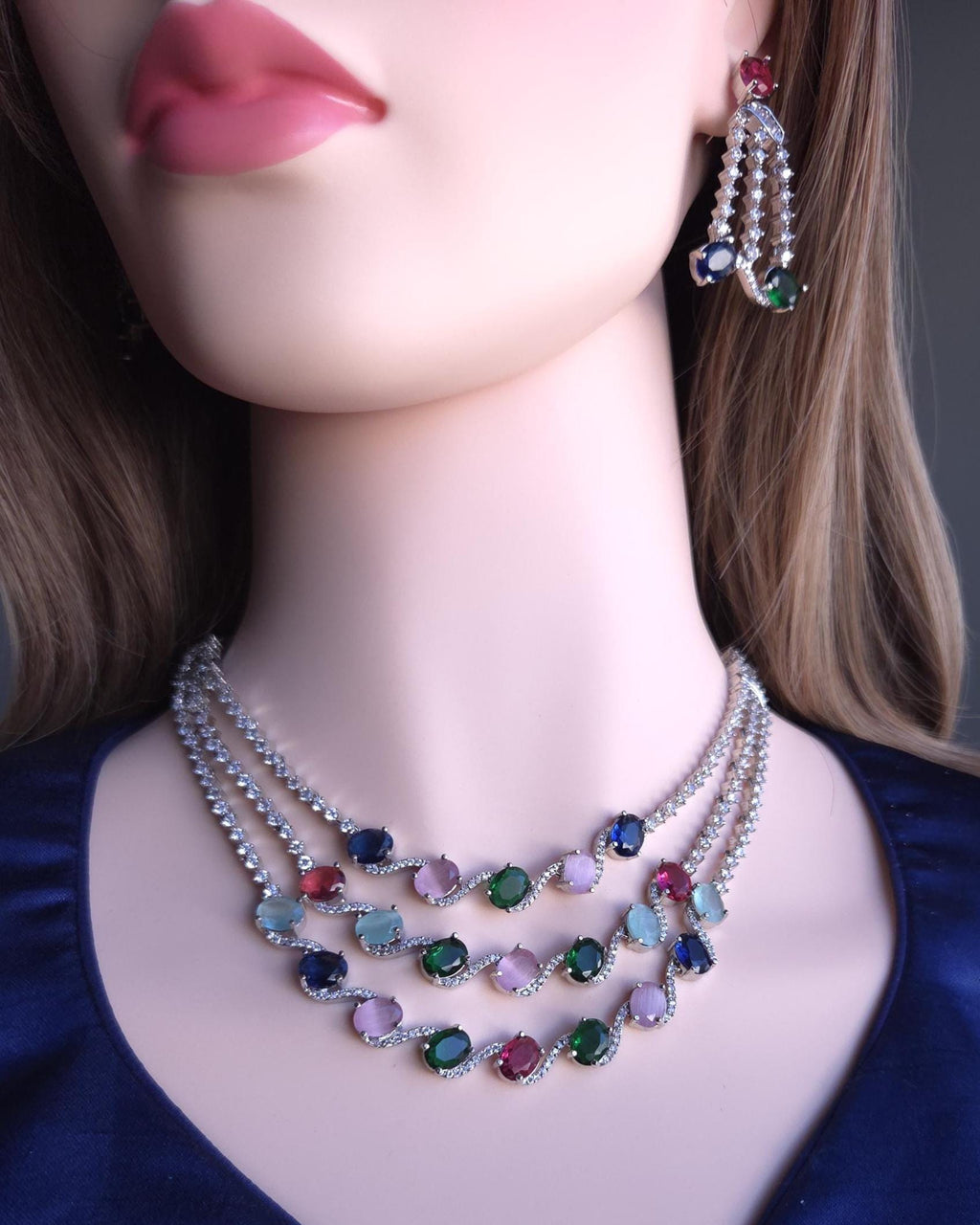 Indian Bridal Necklace Set with Earrings – Statement American Diamond Jewelry (Silver or Gold)
