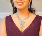 Indian Bridal Necklace Set | Silver Finish American Diamond Leaf Design with Earrings