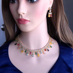 Multicolor CZ Necklace Set Gold Plated | Pastel Indian Festive Jewelry