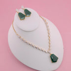 Bridal CZ Necklace Earrings Set, Emerald Green or Blush Pink, Gold/Silver Tone