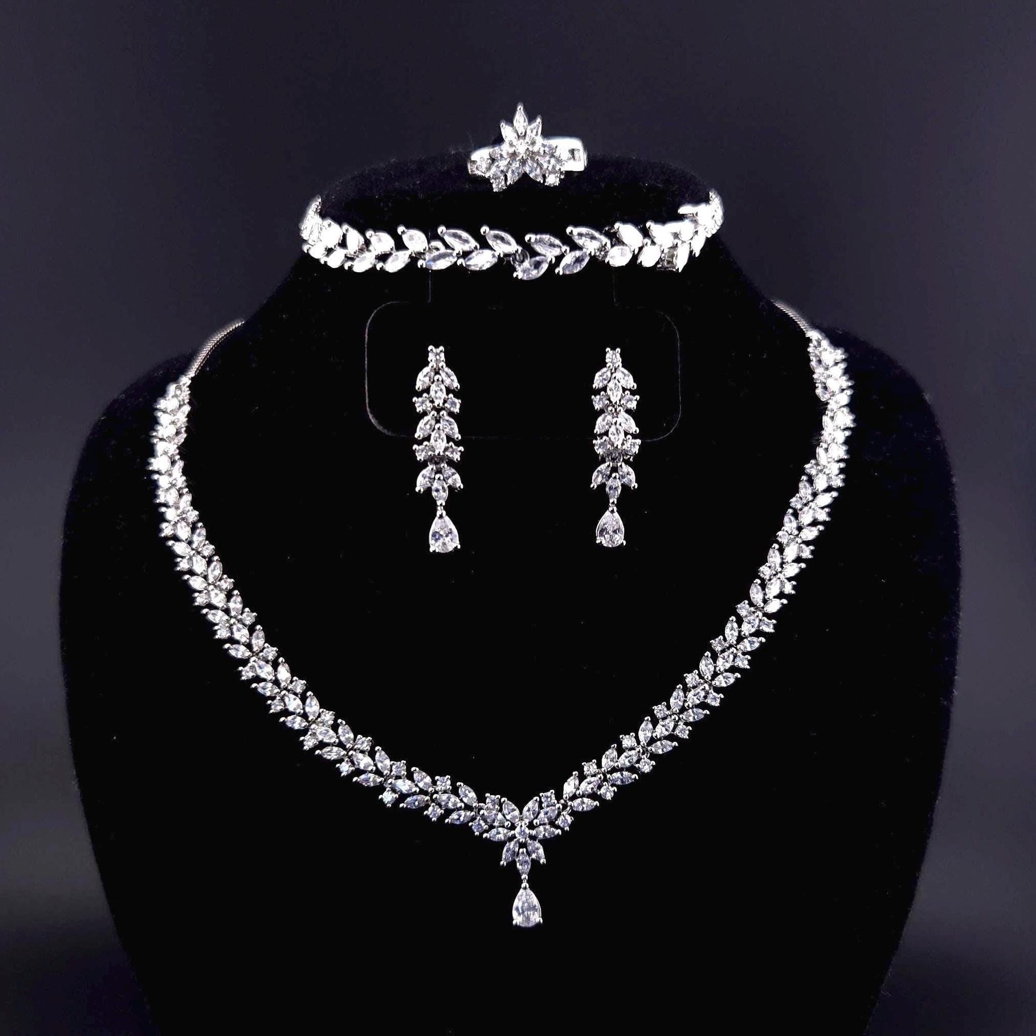 American Diamond Bridal Jewelry Set – Necklace, Earrings, Bracelet, Ring