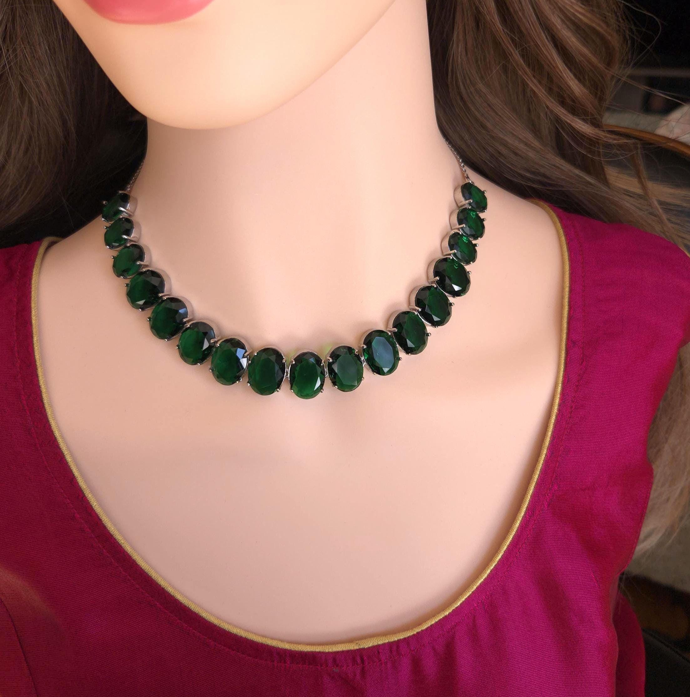 Multicolor Oval CZ Necklace & Earrings Set – Bold Statement Jewelry for Women