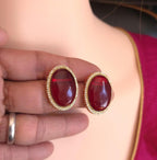 Ruby Red CZ Necklace Set | Gold Plated Statement Necklace & Stud Earrings | Wedding Jewelry