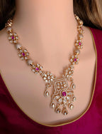 Heirloom Temple Moissanite Kundan Necklace Set – Bridal Jewelry (Green or Magenta)