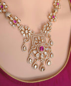 Heirloom Temple Moissanite Kundan Necklace Set – Bridal Jewelry (Green or Magenta)