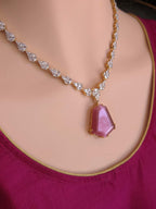 Bridal CZ Necklace Earrings Set, Emerald Green or Blush Pink, Gold/Silver Tone