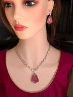 Bridal CZ Necklace Earrings Set, Emerald Green or Blush Pink, Gold/Silver Tone