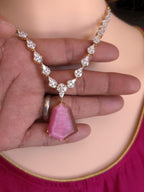Bridal CZ Necklace Earrings Set, Emerald Green or Blush Pink, Gold/Silver Tone