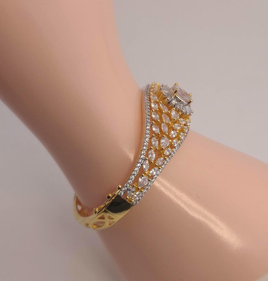 Gold Tone CZ Floral Cuff Bracelet – Adjustable Indian Wedding Bangle