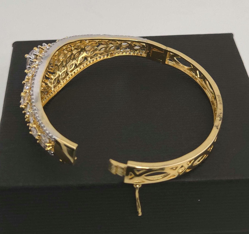 Gold Tone CZ Floral Cuff Bracelet – Adjustable Indian Wedding Bangle