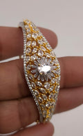 Gold Tone CZ Floral Cuff Bracelet – Adjustable Indian Wedding Bangle
