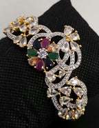 Multicolor Navratna CZ Bracelet | Gold Plated Statement Jewelry for Weddings