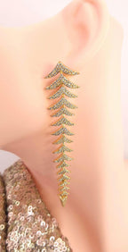Long Leaf CZ Drop Earrings | Gold Silver Plated Statement Bridal Jewelry