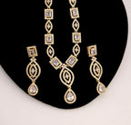 Gold Plated Emerald Cut CZ Bridal Necklace Set with Earrings, Geometric Art Deco Jewelry