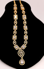Gold Plated Emerald Cut CZ Bridal Necklace Set with Earrings, Geometric Art Deco Jewelry