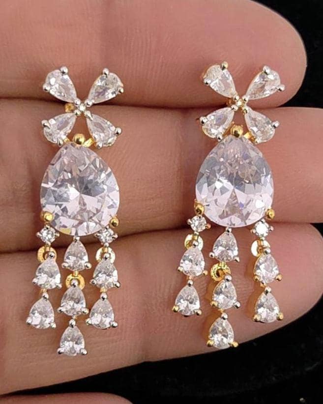 Gold Plated Floral CZ Bridal Necklace & Earrings Set – Indian Wedding Jewelry