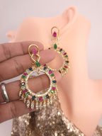 Gold Plated Filigree Chandbali Earrings, Multicolor CZ Statement Bridal Jewelry