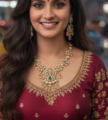 Heirloom Temple Moissanite Kundan Necklace Set – Bridal Jewelry (Green or Magenta)