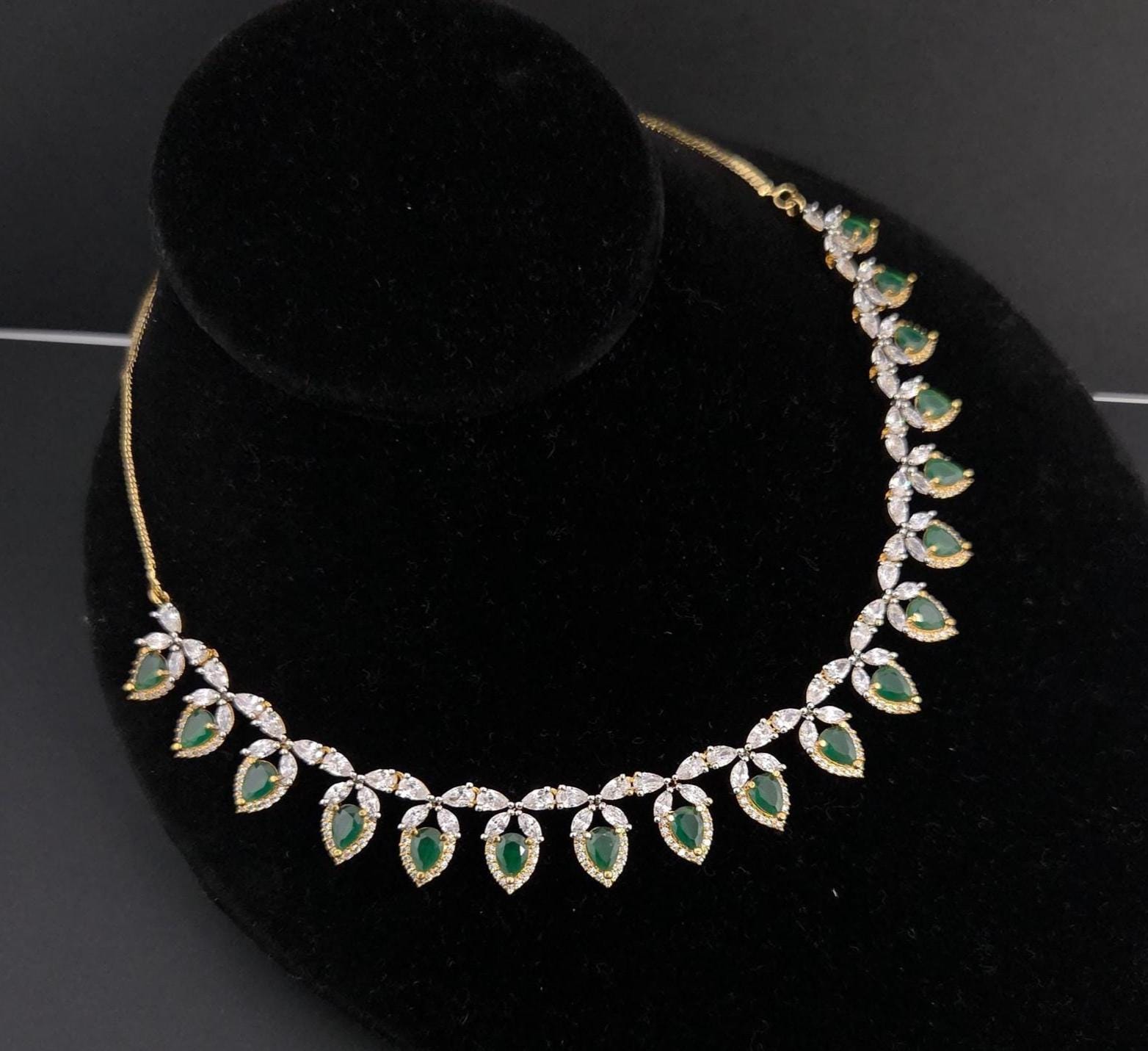 Emerald Green CZ Bridal Necklace Set – Gold Plated Wedding Jewelry Choker