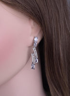 Silver Baguette Cubic Zirconia Necklace Earrings Set, Statement Bridal Jewelry