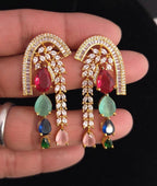 Navratna Style Bridal Jewelry Set, Multicolor CZ Choker Necklace Earrings