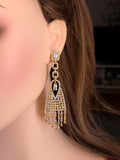 Gold CZ Tassel Earrings – Bridal Fringe Drop Statement Jewelry