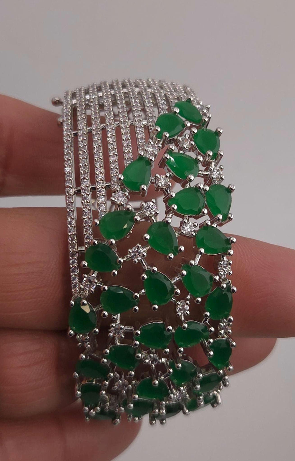 CZ Openable Bridal Bracelet – Indian Wedding Kada in Gold, Green, Blue, Magenta or Pink