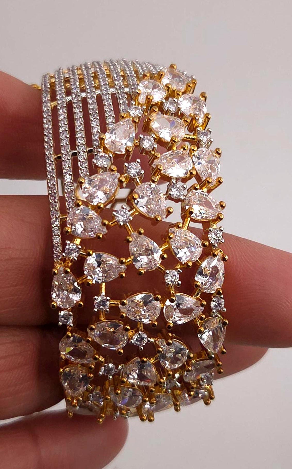 CZ Openable Bridal Bracelet – Indian Wedding Kada in Gold, Green, Blue, Magenta or Pink