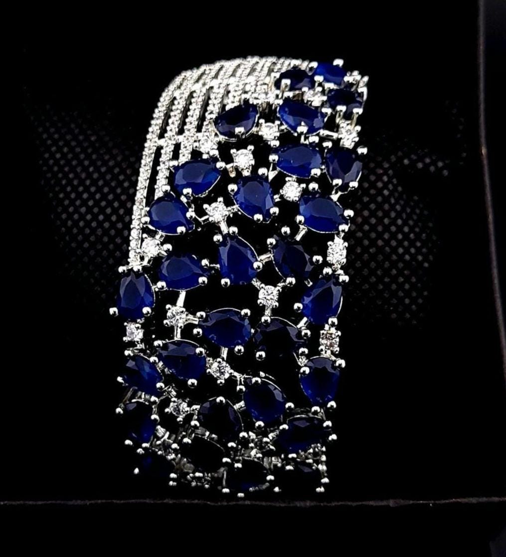 CZ Openable Bridal Bracelet – Indian Wedding Kada in Gold, Green, Blue, Magenta or Pink