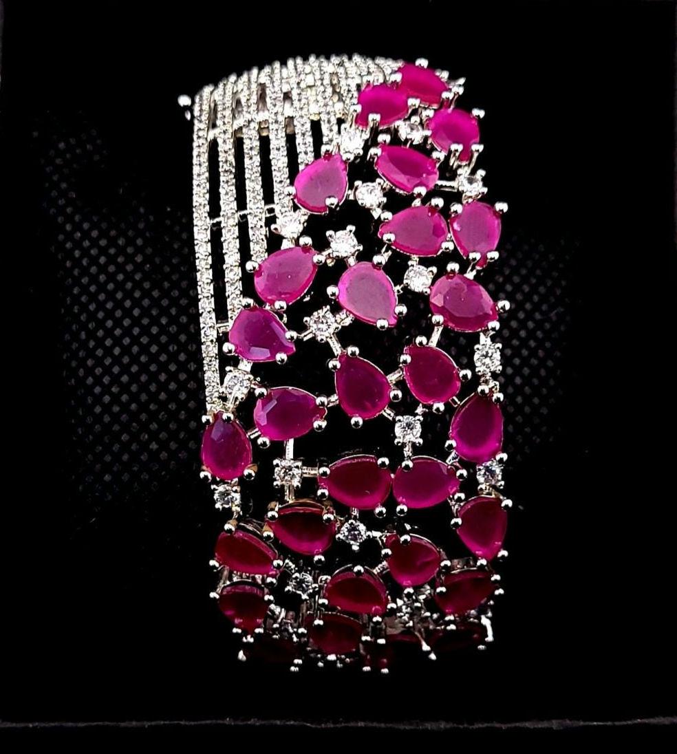 CZ Openable Bridal Bracelet – Indian Wedding Kada in Gold, Green, Blue, Magenta or Pink