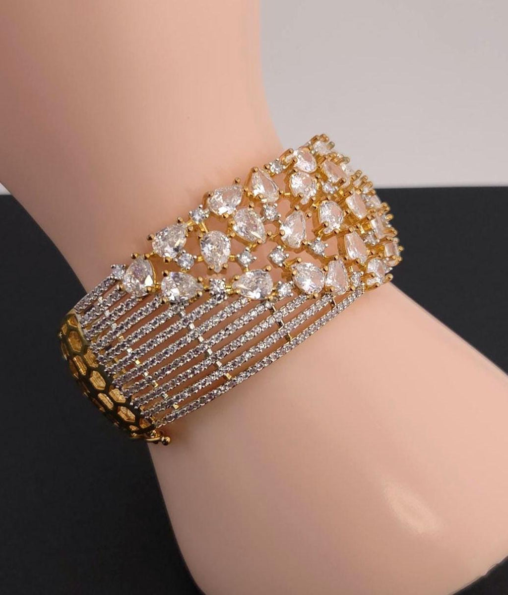 CZ Openable Bridal Bracelet – Indian Wedding Kada in Gold, Green, Blue, Magenta or Pink