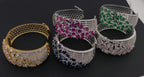 CZ Openable Bridal Bracelet – Indian Wedding Kada in Gold, Green, Blue, Magenta or Pink