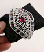 Statement CZ Openable Cuff Bracelet – Adjustable Bridal Wedding Kada, Gold, Multicolor or Magenta