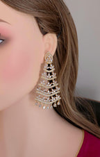 Gold Plated CZ Tassel Chandelier Earrings, Bridal Statement Jewelry