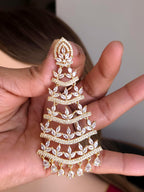 Gold Plated CZ Tassel Chandelier Earrings, Bridal Statement Jewelry