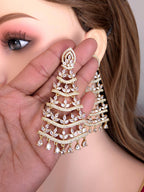 Gold Plated CZ Tassel Chandelier Earrings, Bridal Statement Jewelry
