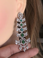 Emerald Green & Clear CZ Chandelier Earrings | Silver Bridal Statement Drops