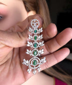 Emerald Green & Clear CZ Chandelier Earrings | Silver Bridal Statement Drops