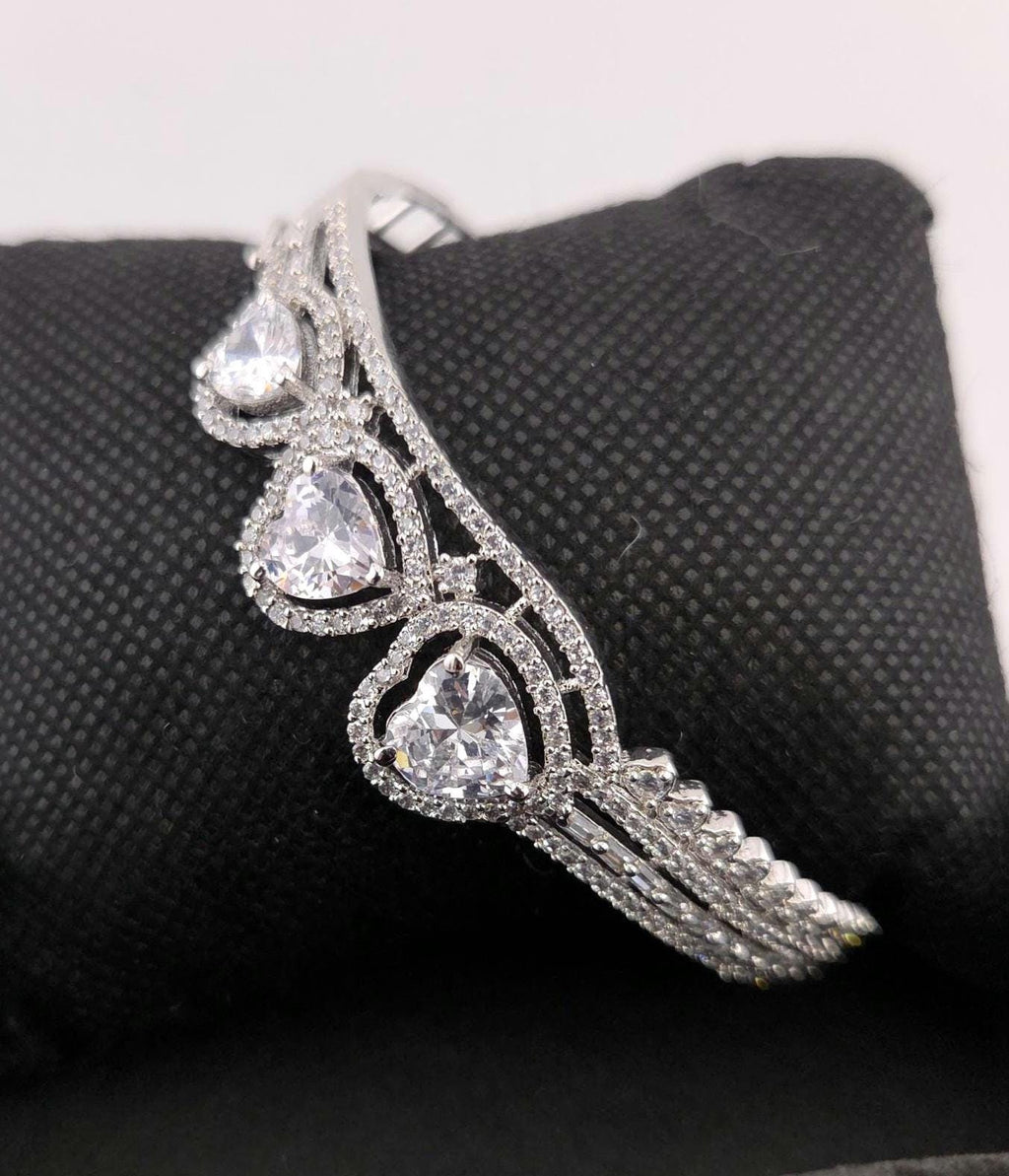 Heart CZ Cuff Bracelet – Gold or Silver, Statement Bridal Jewelry