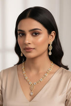Gold Plated Emerald Cut CZ Bridal Necklace Set with Earrings, Geometric Art Deco Jewelry