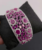 CZ Statement Cuff Bracelet – Gold or Magenta, Bridal Wedding Jewelry