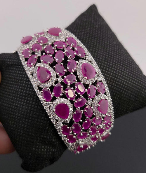 CZ Statement Cuff Bracelet – Gold or Magenta, Bridal Wedding Jewelry