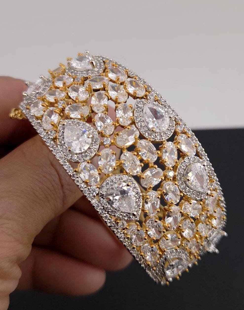 CZ Statement Cuff Bracelet – Gold or Magenta, Bridal Wedding Jewelry