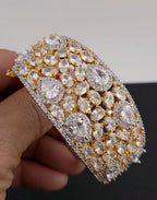 CZ Statement Cuff Bracelet – Gold or Magenta, Bridal Wedding Jewelry