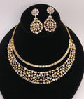 Gold Lattice CZ Necklace Set, Layered Bridal Chandelier Earrings, Wedding Lehenga Jewelry
