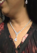 Teardrop Cubic Zirconia Y Necklace Set, Bridal Wedding Jewelry with Matching Earrings